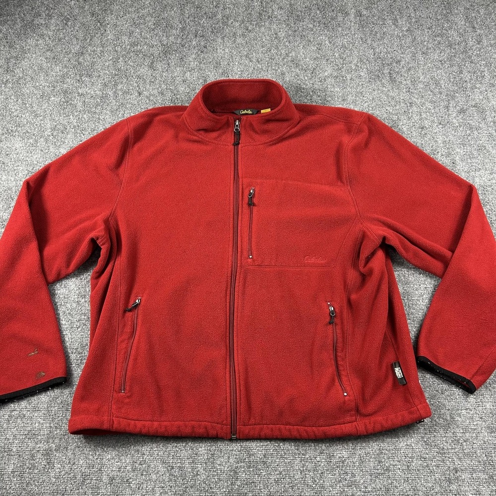 Cabela's Jacket Mens 2XL‎ Red Fleece Full Zip Outdoor Pockets Hiking Casual